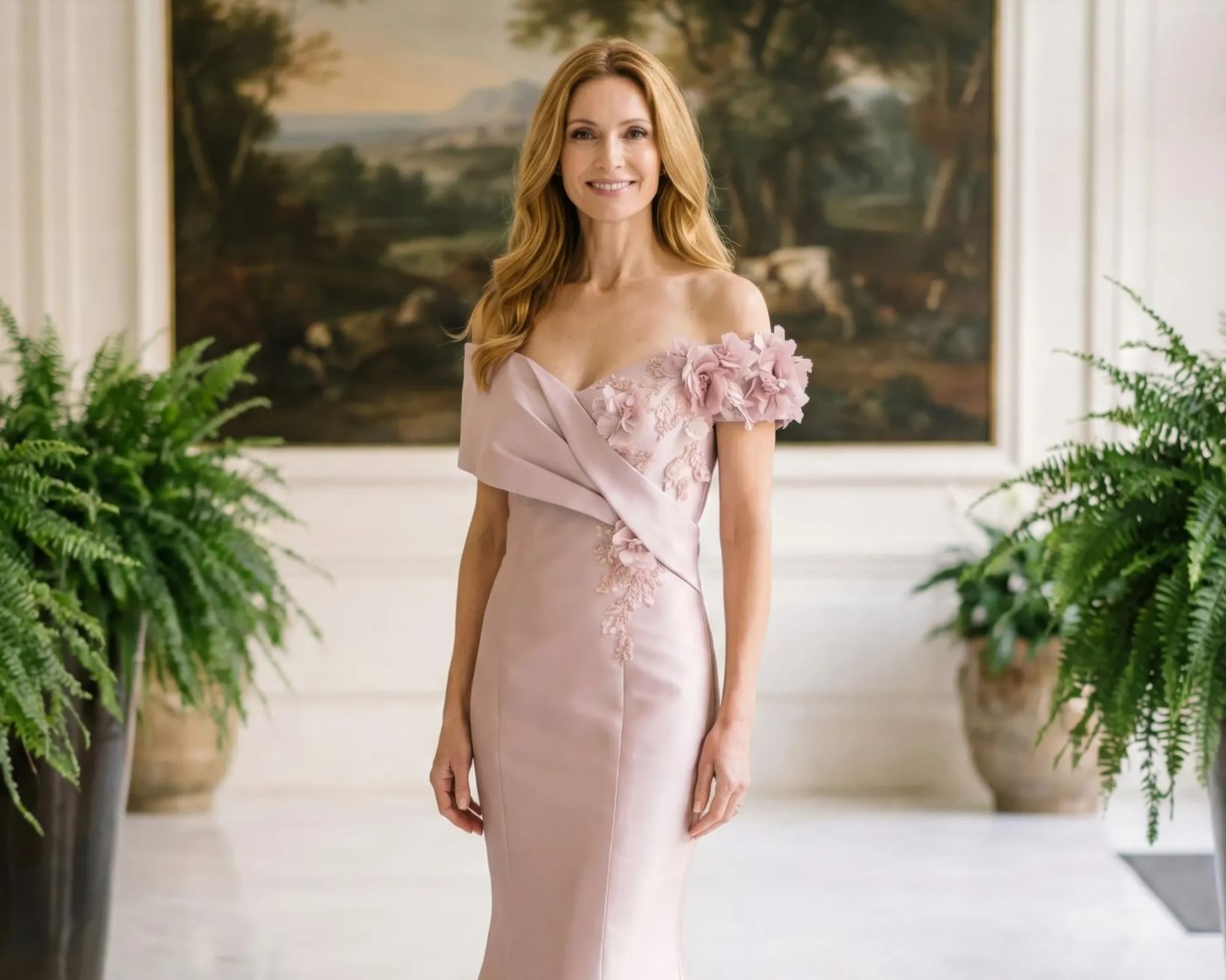 Model wearing a MLNY Mothers dress